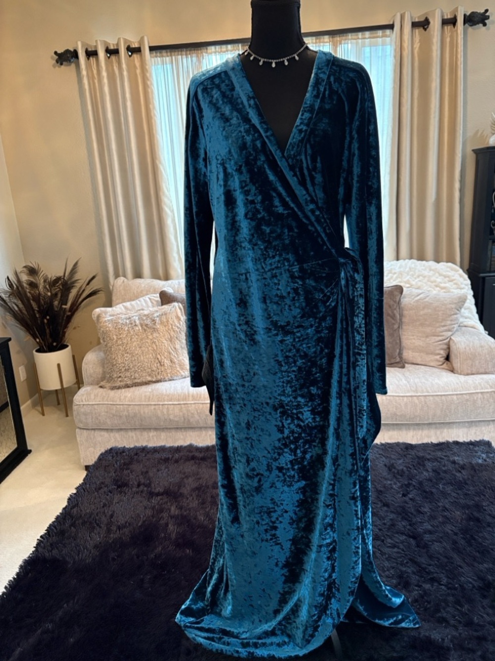 BCBG Velvet Maxi Dress in Teal Blue